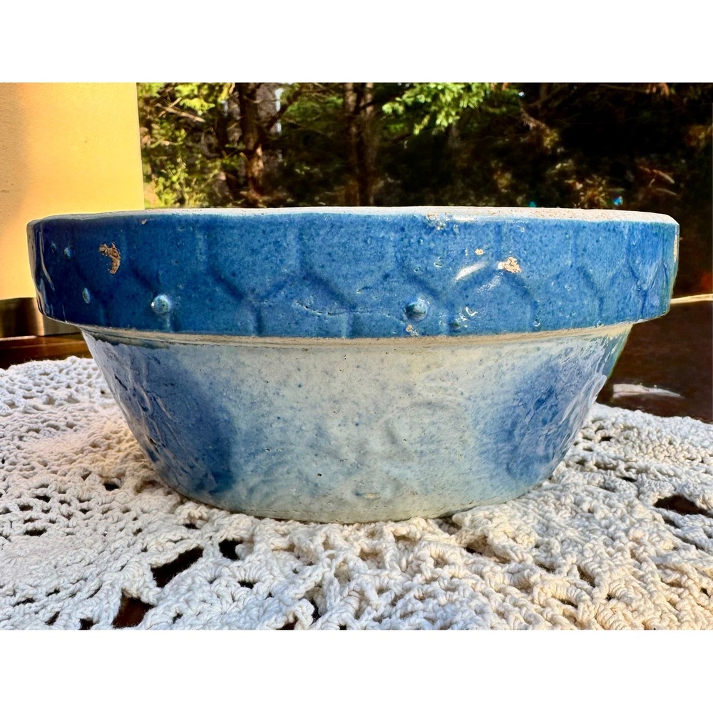 Primitive 1800's Salt‎ Glazed Farmhouse Mixing Bowl/Batter Bowl 9" Americana